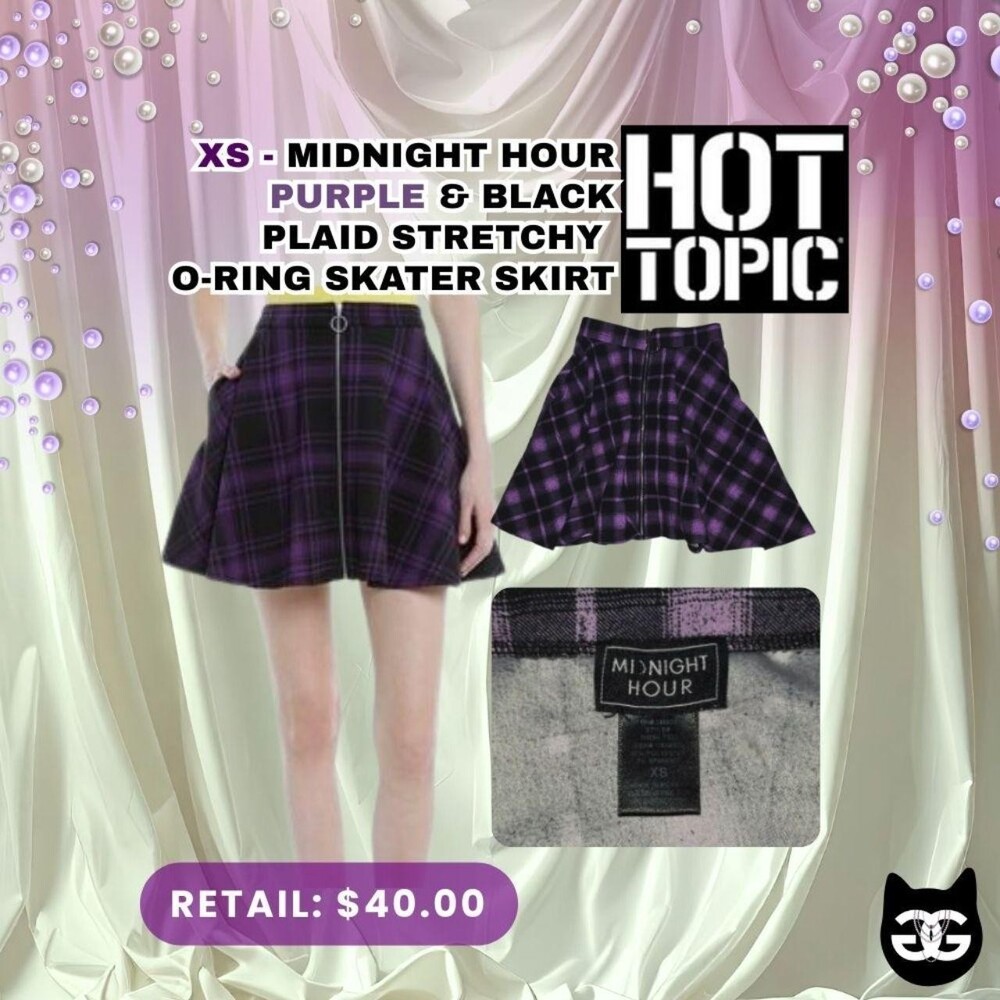 XS - Hot Topic Midnight Hour Pink and Black Plaid Pleated Mini Skirt Polyester